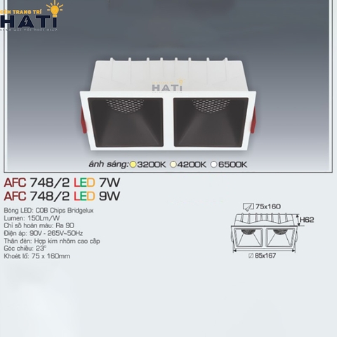 Đèn âm trần Anfaco AFC 748 chất liệu hợp kim nhôm cao cấp