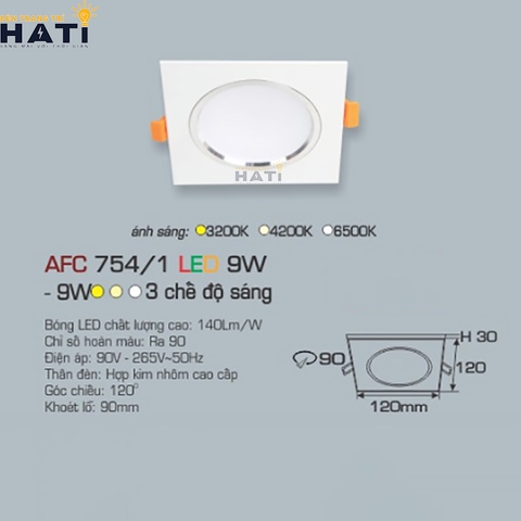 Đèn âm trần Anfaco AFC 754 màu trắng - đen 9w