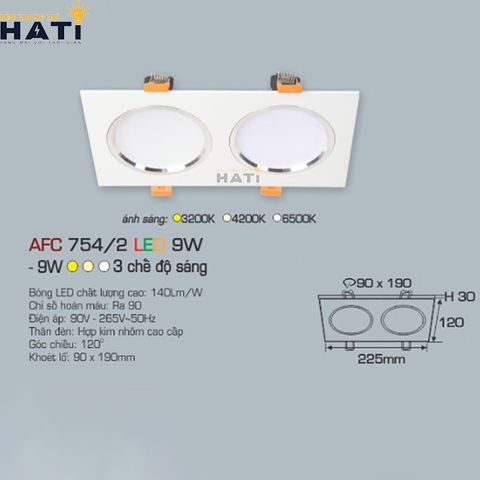 Đèn âm trần Anfaco AFC 754 màu trắng - đen 9w