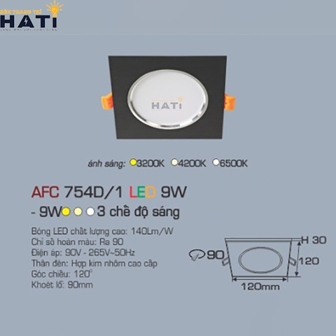 Đèn âm trần Anfaco AFC 754 màu trắng - đen 9w