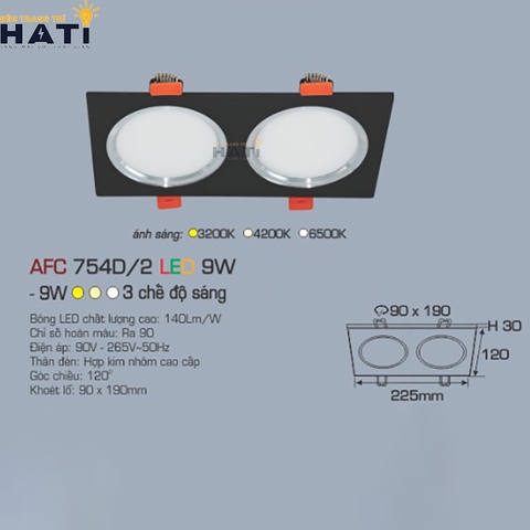 Đèn âm trần Anfaco AFC 754 màu trắng - đen 9w