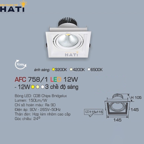 Đèn âm trần Anfaco AFC 758 12w