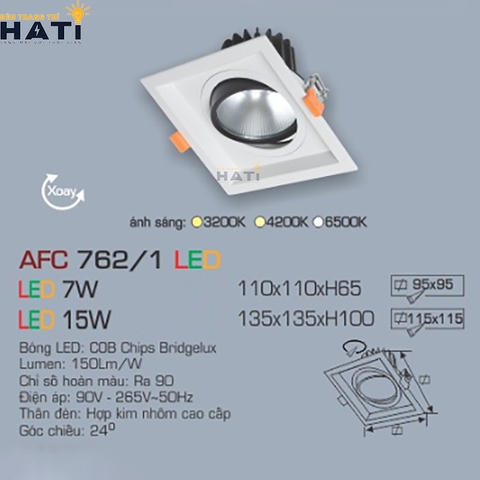 Đèn âm trần Anfaco AFC 762 với góc chiếu 24 độ