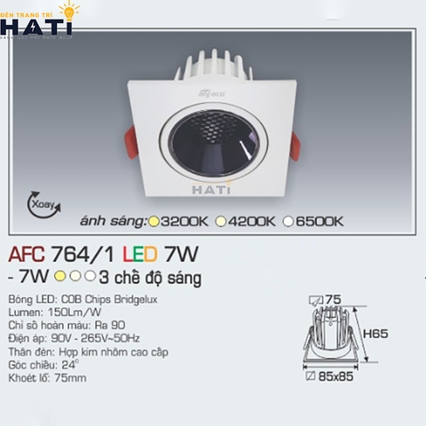 Đèn âm trần Anfaco AFC 764 7w - 12w