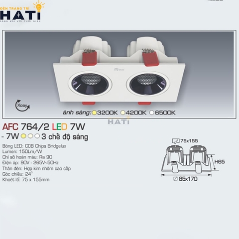 Đèn âm trần Anfaco AFC 764 7w - 12w