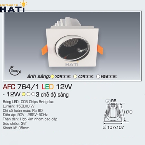 Đèn âm trần Anfaco AFC 764 với 3 chế độ màu