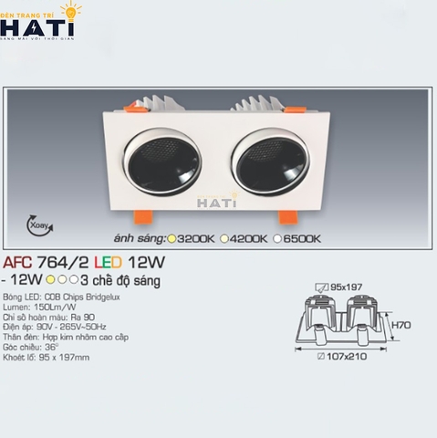 Đèn âm trần Anfaco AFC 764 tiết kiệm điện năng
