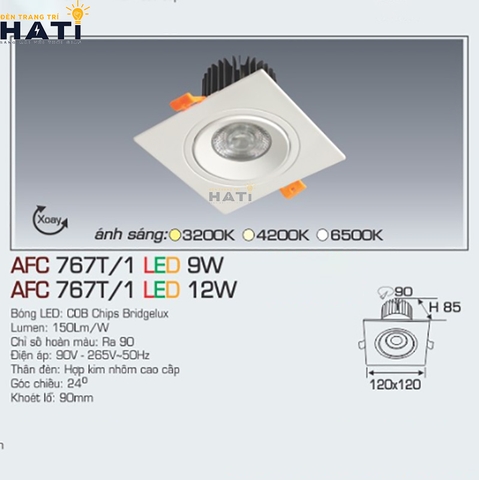 Đèn âm trần Anfaco AFC 767 màu trắng 9w - 12w