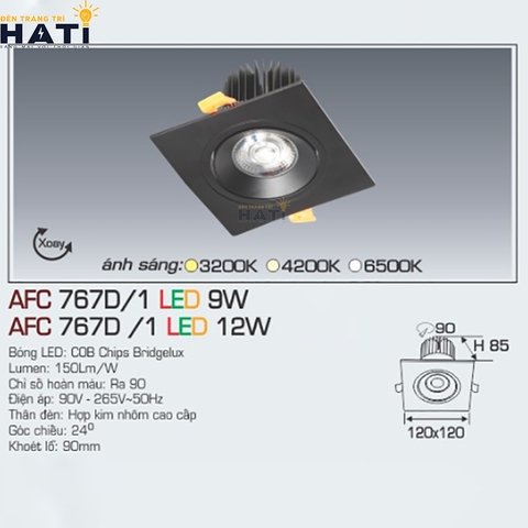 Đèn âm trần Anfaco AFC 767 màu đen 9w - 12w