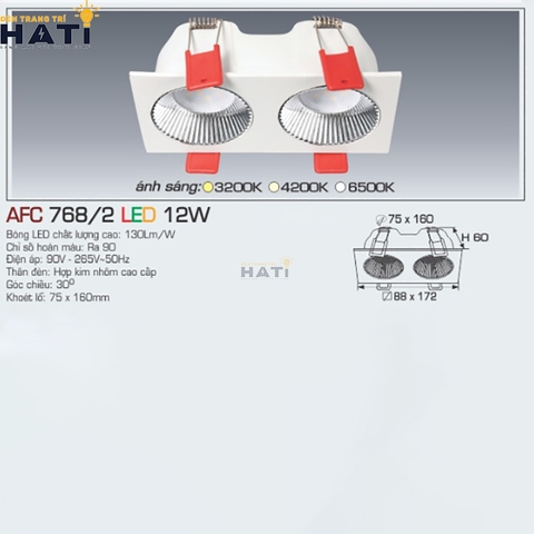 Đèn âm trần Anfaco AFC 768 chỉ số hoàn màu 90