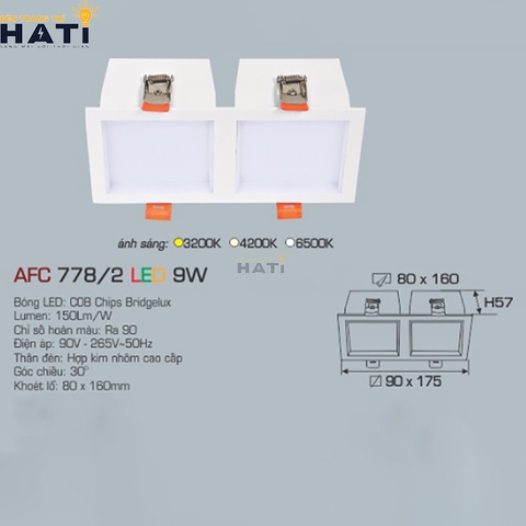 Đèn âm trần Anfaco AFC 778 sử dụng bóng LED COB Bridgelux