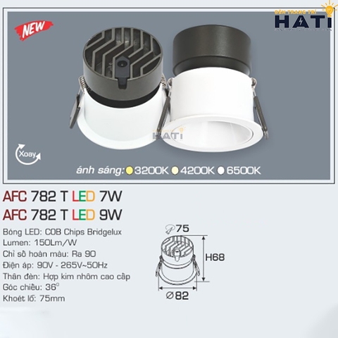 Đèn âm trần Anfaco AFC 782 màu trắng - đen 7w - 9w