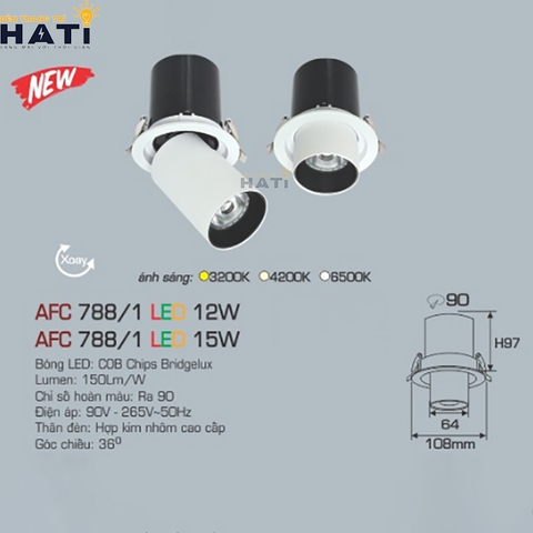 Đèn âm trần Anfaco AFC 788 12w - 15w