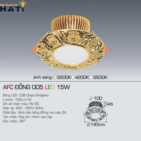 Đèn âm trần Anfaco AFC Đồng 005 lắp đặt trong phòng khách