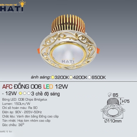 Đèn âm trần Anfaco AFC Đồng 006 chất liệu hợp kim nhôm cao cấp
