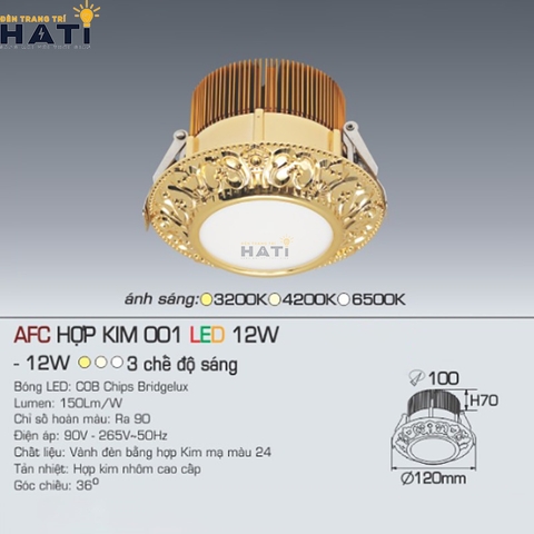 Đèn âm trần Anfaco AFC hợp kim 001 12w