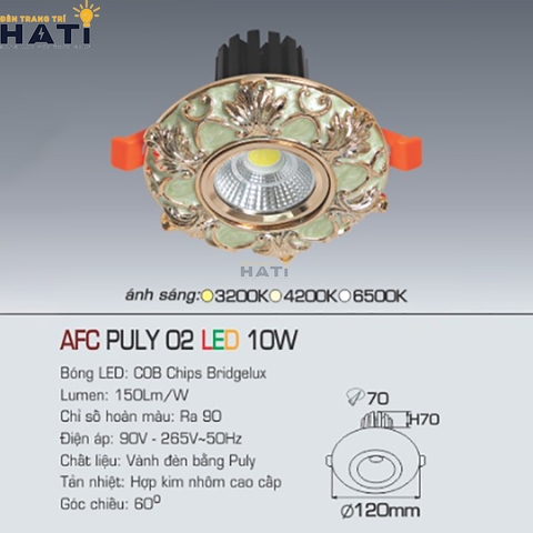 Đèn âm trần Anfaco AFC PULY 02 chất liệu hợp kim nhôm cao cấp