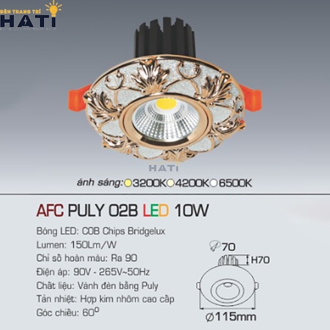 Đèn âm trần Anfaco AFC PULY 02 sử dụng bóng LED COB Bridgelux