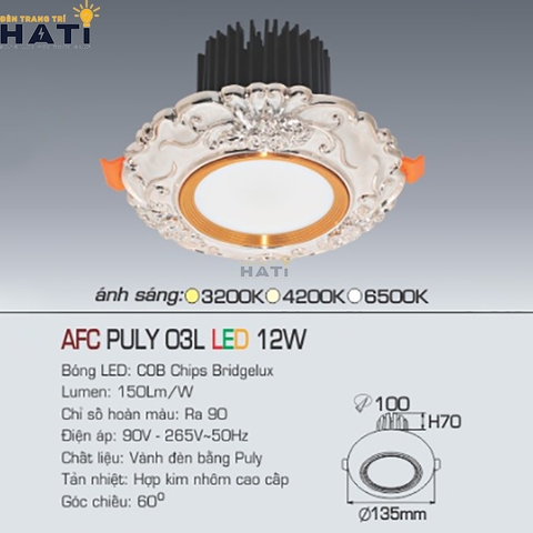 Đèn âm trần Anfaco AFC PULY 03 10w - 12w