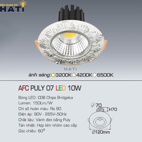 Đèn âm trần Anfaco AFC PULY 07 10w