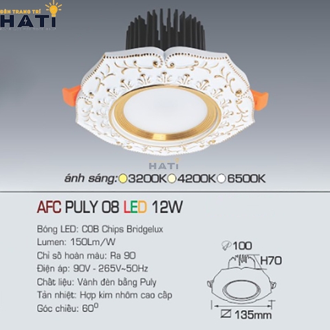 Đèn âm trần Anfaco AFC PULY 08 12w