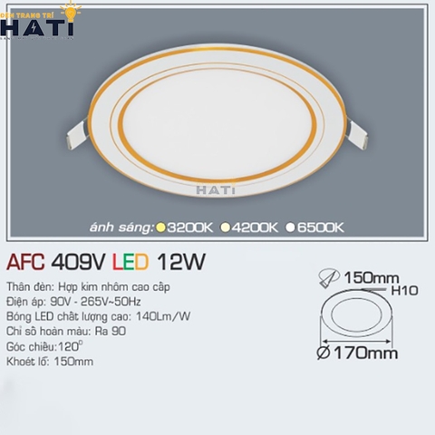 Đèn âm trần Anfaco viền vàng AFC 409V 9w - 12w