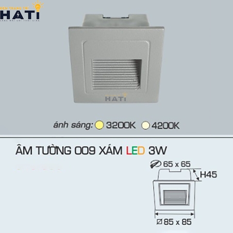 Đèn âm tường cầu thang Anfaco 009 3w màu trắng - xám