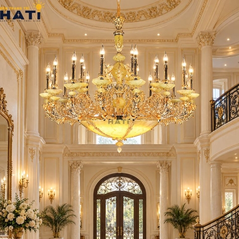Đèn chùm đồng đá Evango 24 bóng