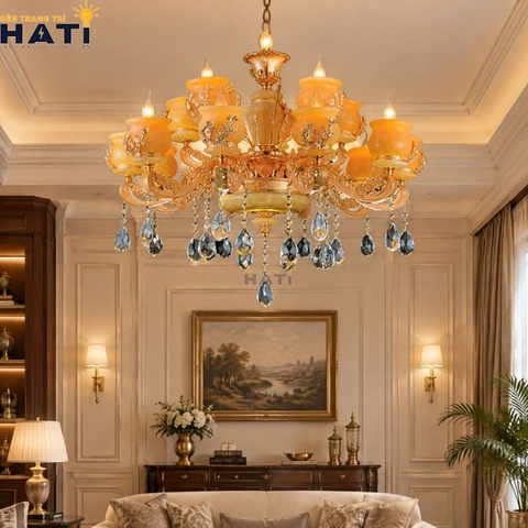 Đèn chùm đồng đá Harker 15 bóng