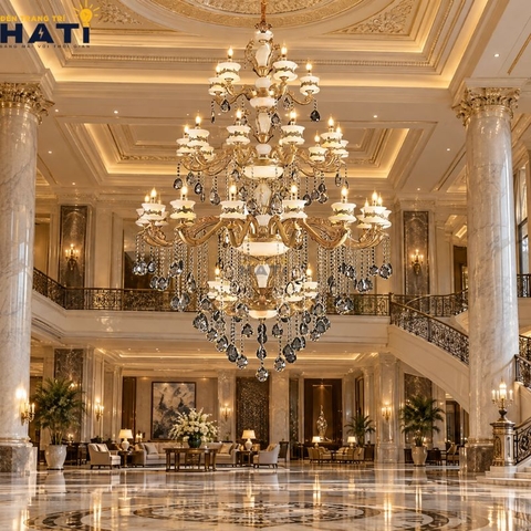 Đèn chùm đồng đá Rejio 35 bóng