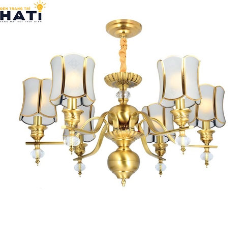 Đèn chùm đồng nguyên chất Amber 6 bóng