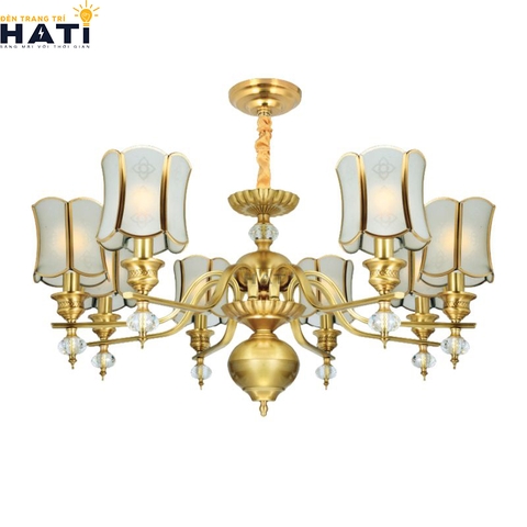 Đèn chùm đồng nguyên chất Amber 8 bóng