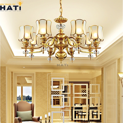 Đèn chùm đồng nguyên chất Amber 8 bóng