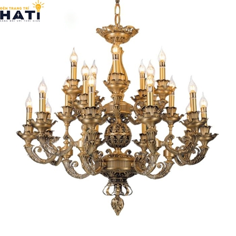 Đèn chùm đồng Clarion 20 bóng nhìn từ mặt trước