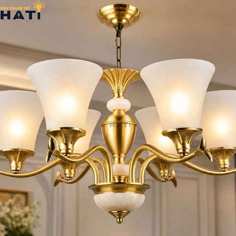 Đèn chùm đồng nguyên chất  Pract 6 bóng