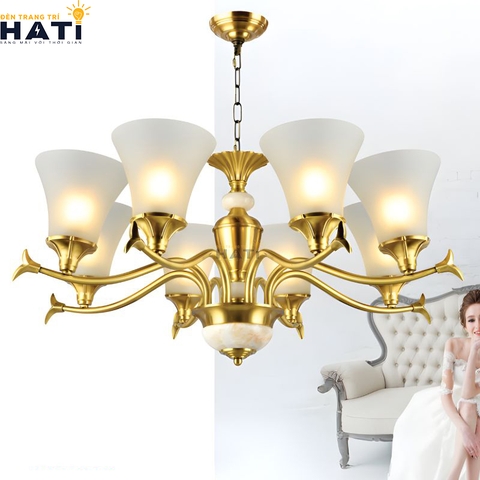 Đèn chùm đồng nguyên chất  Pract 8 bóng