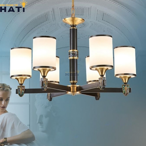 Đèn chùm Germi 6 bóng lắp đặt trong phòng khách