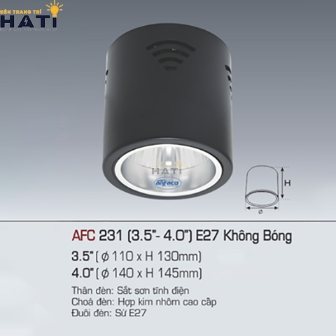 Đèn lon Anfaco AFC 231 E27 không bóng màu đen