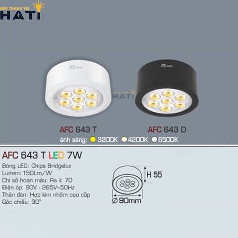 Đèn lon Anfaco AFC 643 màu trắng - đen 3w - 7w - 9w
