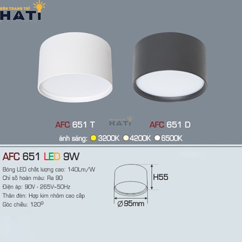 Đèn lon Anfaco AFC 651 màu trắng - đen 9w - 12w