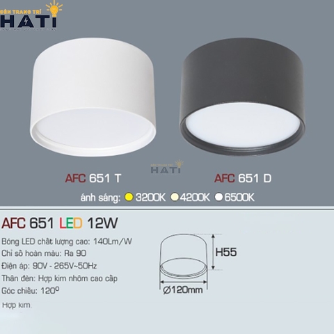 Đèn lon Anfaco AFC 651 màu trắng - đen 9w - 12w