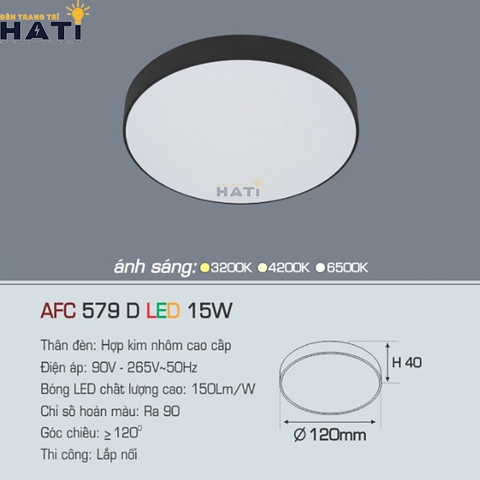 Đèn ốp nổi Anfaco tròn vỏ đen AFC 579 D 15w - 22w - 32w - 40w