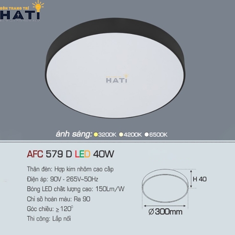 Đèn ốp nổi Anfaco tròn vỏ đen AFC 579 D 15w - 22w - 32w - 40w