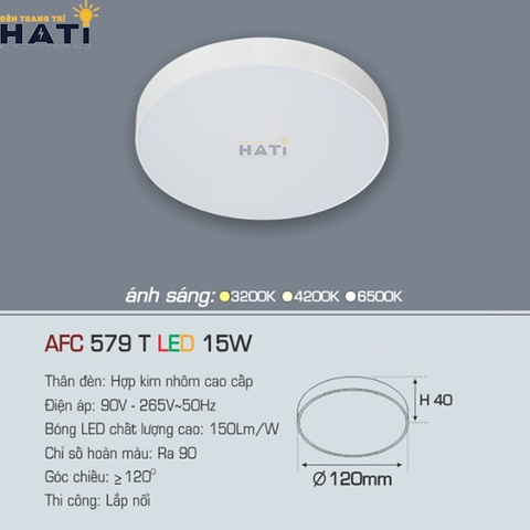 Đèn ốp nổi Anfaco tròn vỏ trắng AFC 579 T 15w - 22w - 32w - 40w