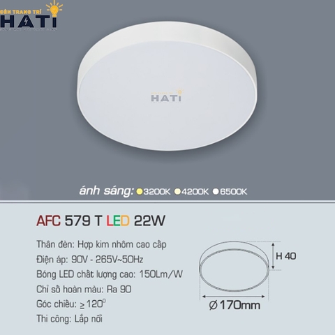 Đèn ốp nổi Anfaco tròn vỏ trắng AFC 579 T 15w - 22w - 32w - 40w
