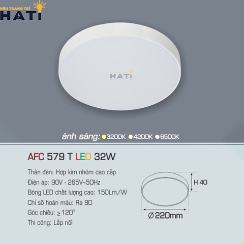 Đèn ốp nổi Anfaco tròn vỏ trắng AFC 579 T 15w - 22w - 32w - 40w