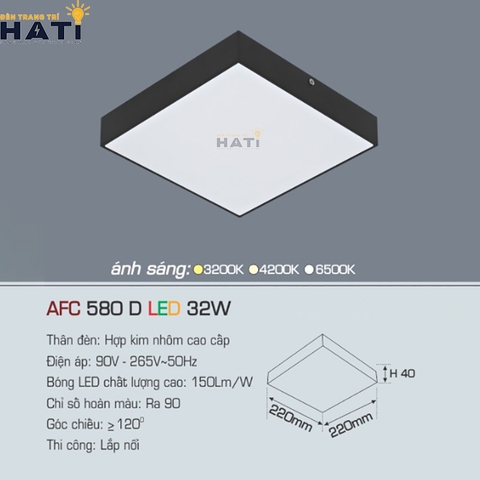 Đèn ốp nổi Anfaco vuông vỏ đen AFC 580 D 15w - 22w - 32w - 40w