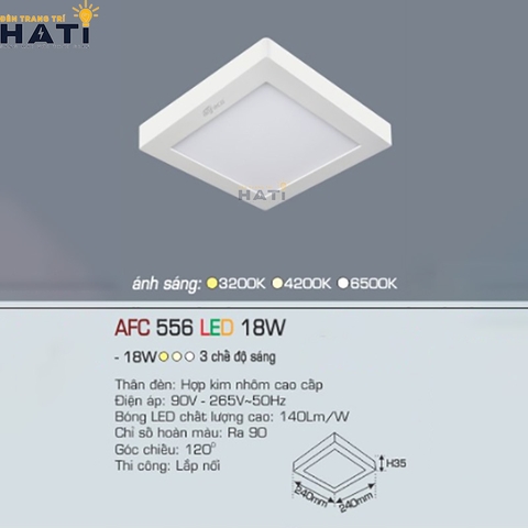 Đèn ốp nổi Anfaco vuông vỏ trắng AFC 556 6w- 12w-18w-22w-28w-36w-48w