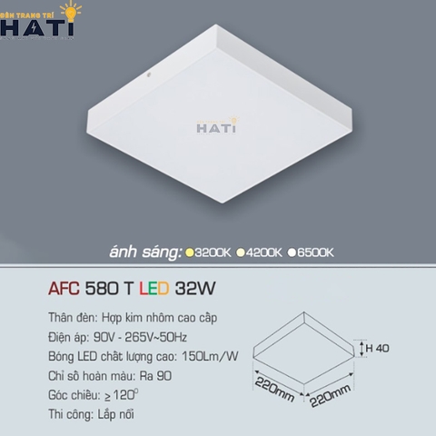 Đèn ốp nổi Anfaco vuông vỏ trắng AFC 580 T 15w - 22w - 32w - 40w