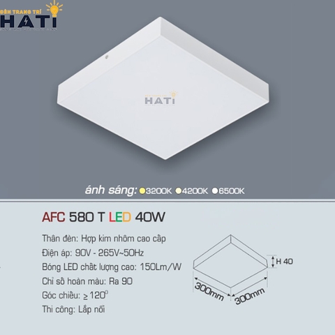 Đèn ốp nổi Anfaco vuông vỏ trắng AFC 580 T 15w - 22w - 32w - 40w